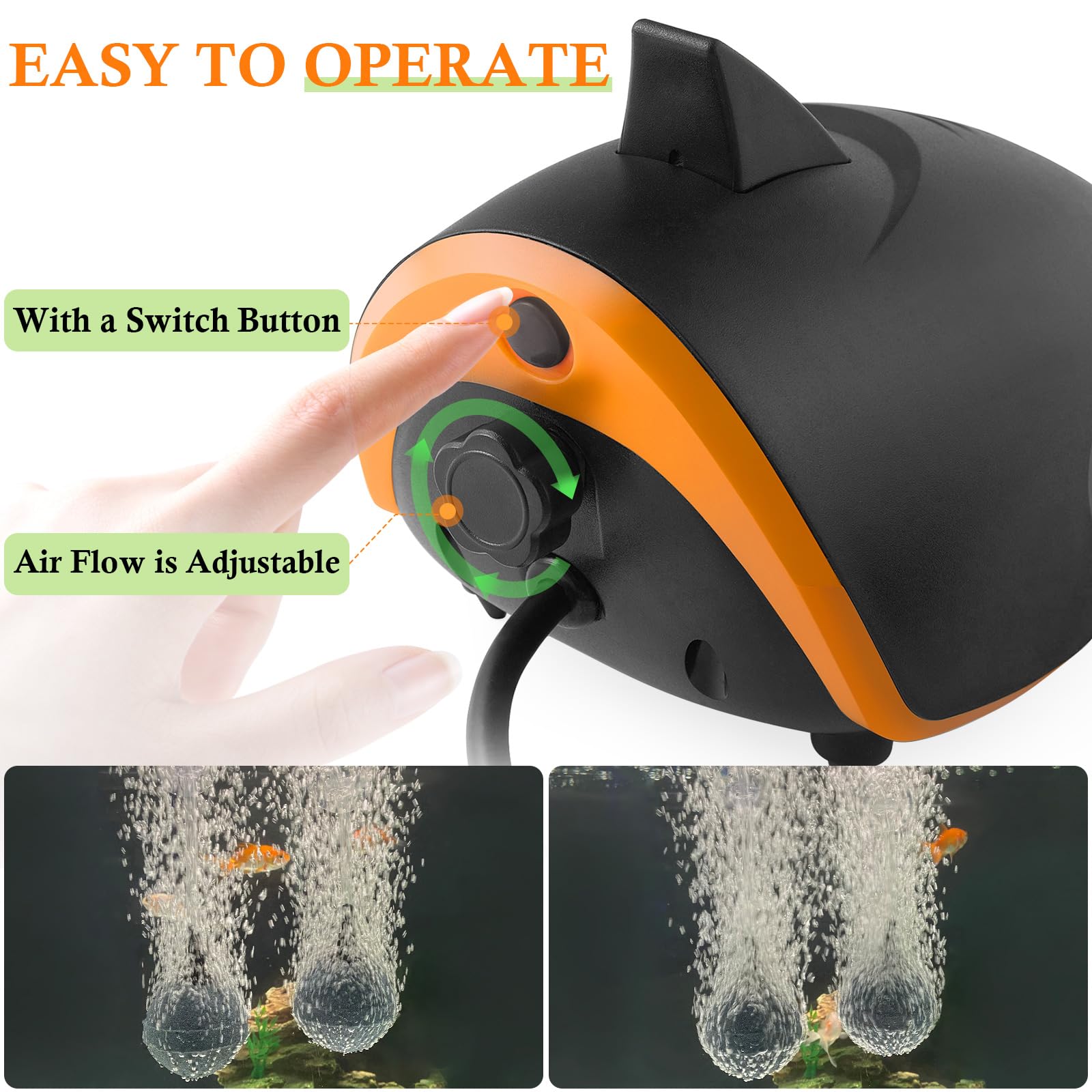 Hitop 110Gph Powerful Aquarium Air Pump: Quiet 2-Outlets Aquarium Aerator, Adjustable Fish Tank Air Pump With Accessories, For 2